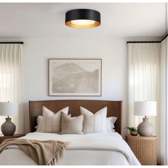 Modern Flush Mount Ceiling Light, 2-Light Black Round Close to Ceiling Light Fix - Picture 2 of 5